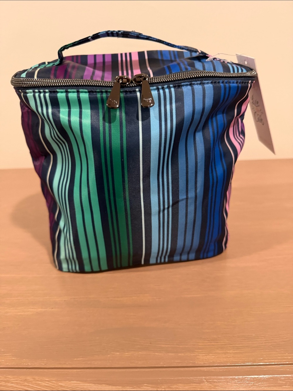 Lug Dolly Tall Cosmetics Bag Multi Striped Color with Top Handle